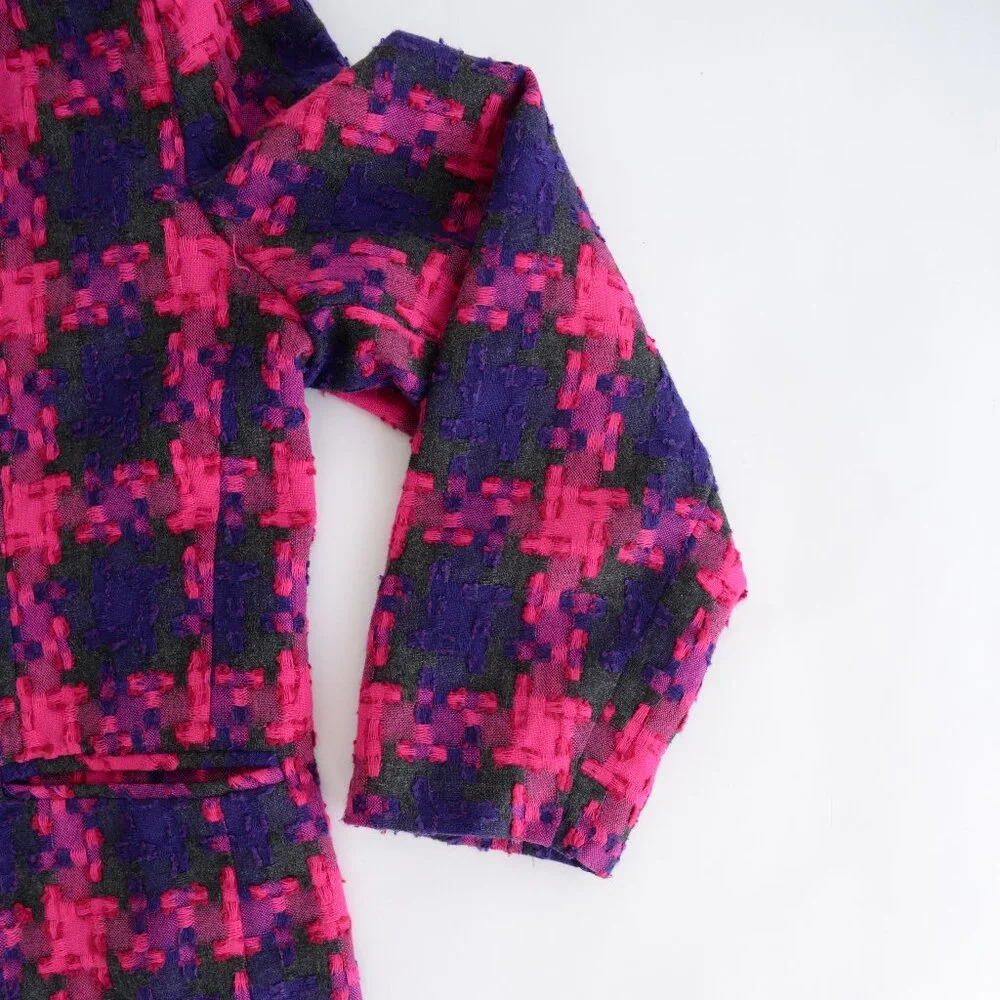 Vintage Collections Purple Pink 25% Wool Cross Plaid Houndstooth Blazer 12 - Picture 7 of 14